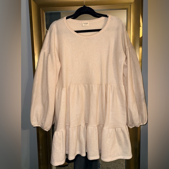 Peach Love California Dresses & Skirts - Peach Love California Cream Textured Knit Babydoll Dress